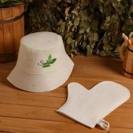 Набор для бани "Sauna Club", 2 в 1 (шапка, рукавица), фетр белый