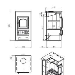 Печь-Камин ВЕЗУВИЙ ПК-01 (270), амфиболит 9 кВт (150 м3) Ø 115 мм