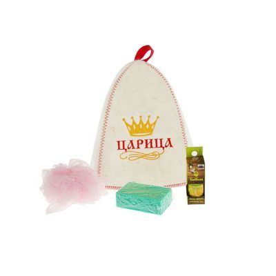 Набор для бани Царица (шапка, мочалка, мыло, пемза)   Б32306
