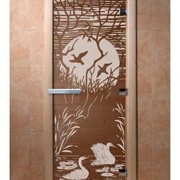 Дверь для сауны Doorwood «Лебединое озеро» (Ольха) 8мм