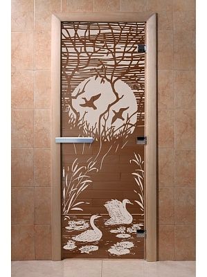 Дверь для сауны Doorwood «Лебединое озеро» (Ольха) 8мм