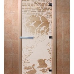 Дверь для сауны Doorwood «Лебединое озеро» (Ольха) 8мм