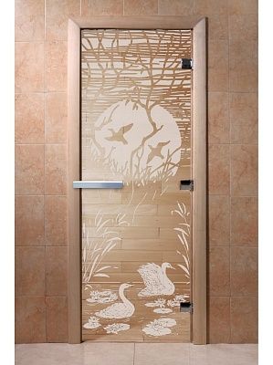 Дверь для сауны Doorwood «Лебединое озеро» (Ольха) 8мм