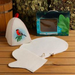 Набор для бани подарочный "Снегирь", 3 в 1 (шапка, рукавица, коврик), фетр