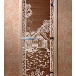 Дверь для сауны Doorwood «Банька в лесу» (Ольха) 8мм