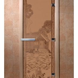Дверь для сауны Doorwood «Банька в лесу» (Ольха) 8мм