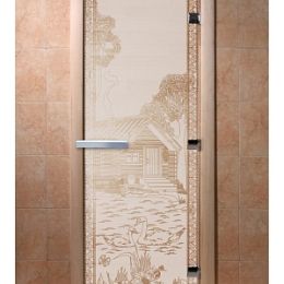 Дверь для сауны Doorwood «Банька в лесу» (Ольха) 8мм