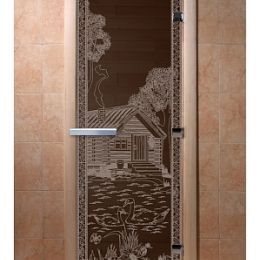 Дверь для сауны Doorwood «Банька в лесу» (Ольха) 8мм