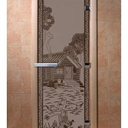 Дверь для сауны Doorwood «Банька в лесу» (Ольха) 8мм