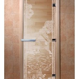 Дверь для сауны Doorwood «Банька в лесу» (Ольха) 8мм