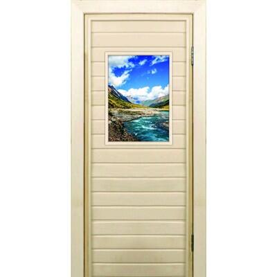 Дверь для бани со стеклом (40*60), "Долина", 170×70см, коробка из осины