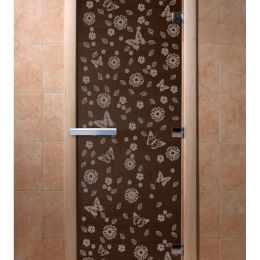 Дверь для сауны Doorwood «Цветы и бабочки» (Ольха) 8мм