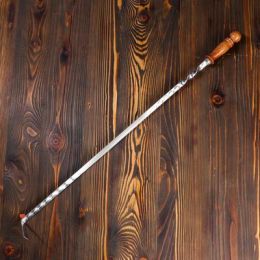Кочерга узбекская с деревянной ручкой, с узором, 60/1,6 см, полная длина 85 см, сталь 3 мм