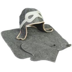 Набор для бани "Летчик" серый: шапка, коврик, рукавица