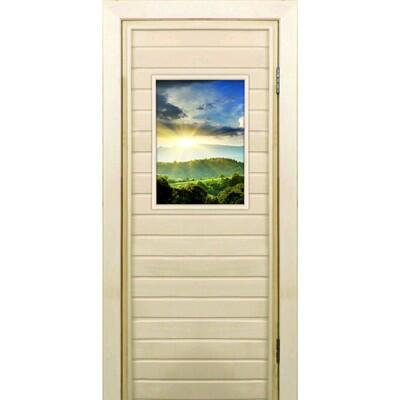 Дверь для бани со стеклом (40*60), "Природа", 170×70см, коробка из осины