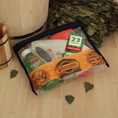 Набор для бани в косметичке "Люблю баньку" шапка, мочалка, шампунь