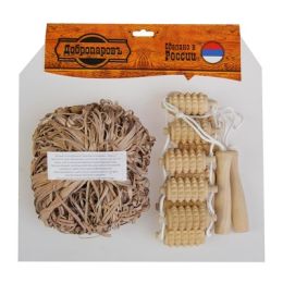 Набор банный "Добропаровъ" из 2 предметов: мочалка, массажер- лента